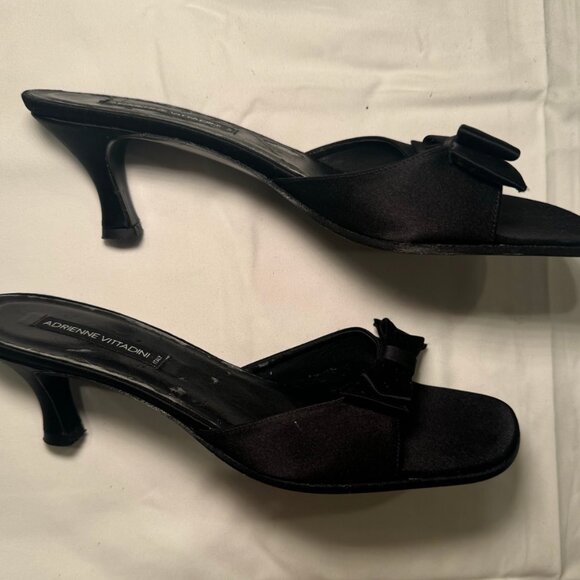 Sleek black satin kitten heels by Adrienne Vittadini, made in Italy. Features a - Picture 3 of 6